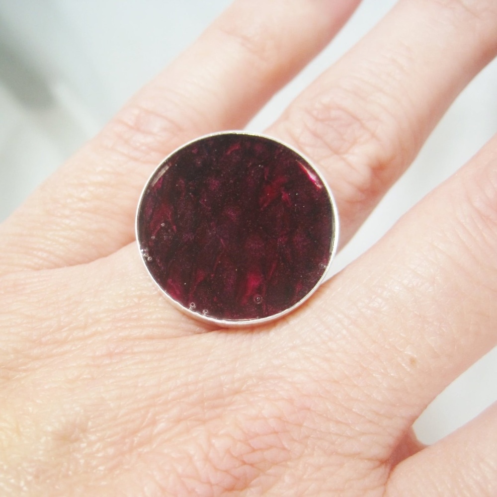 Sterling Silver & Purple/Pink Leather Ring Size 6